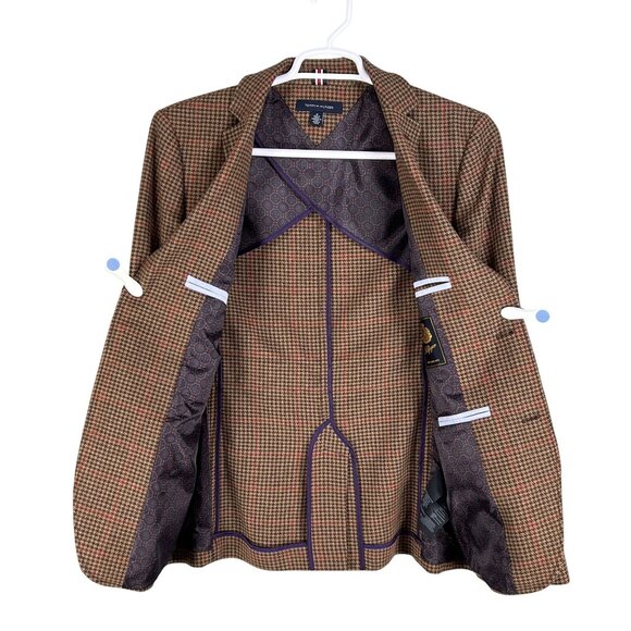 Tommy Hilfiger Mens M Wool Blend Houndstooth Blazer Suede Elbow Patches Timeless - Picture 3 of 16